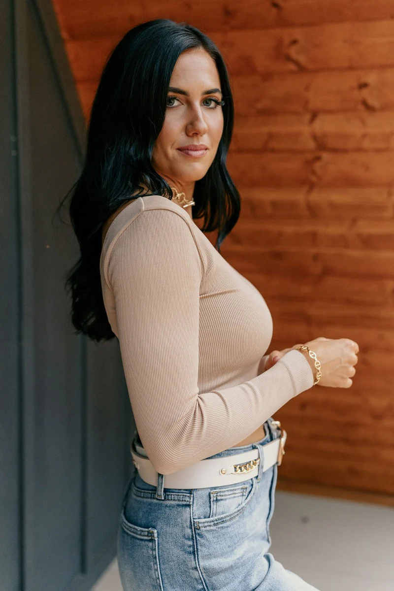 Amara Nude Ribbed Long Sleeve Top - Image 5