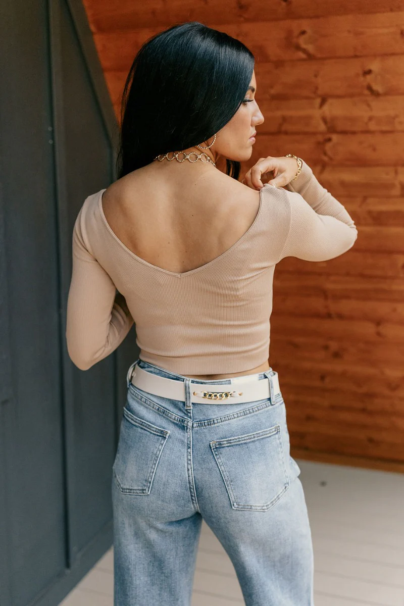Amara Nude Ribbed Long Sleeve Top - Image 7