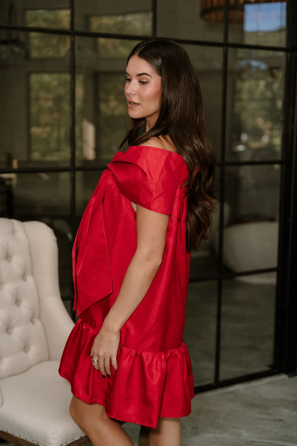 Amara Red Bow Flare Mini Dress - Image 3