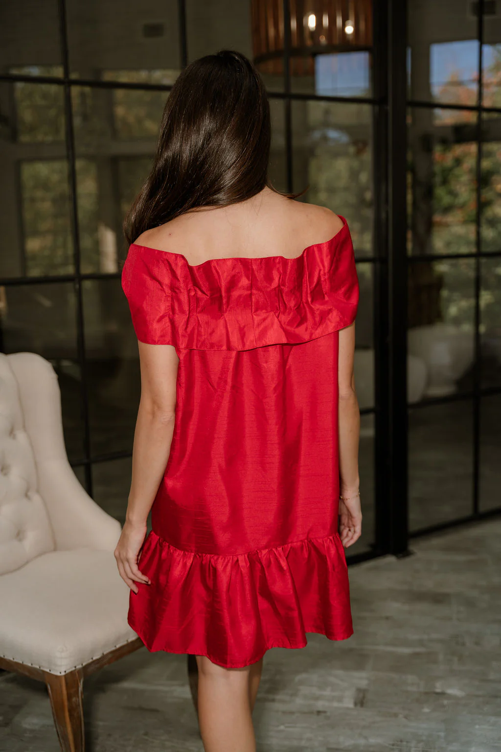 Amara Red Bow Flare Mini Dress - Image 4