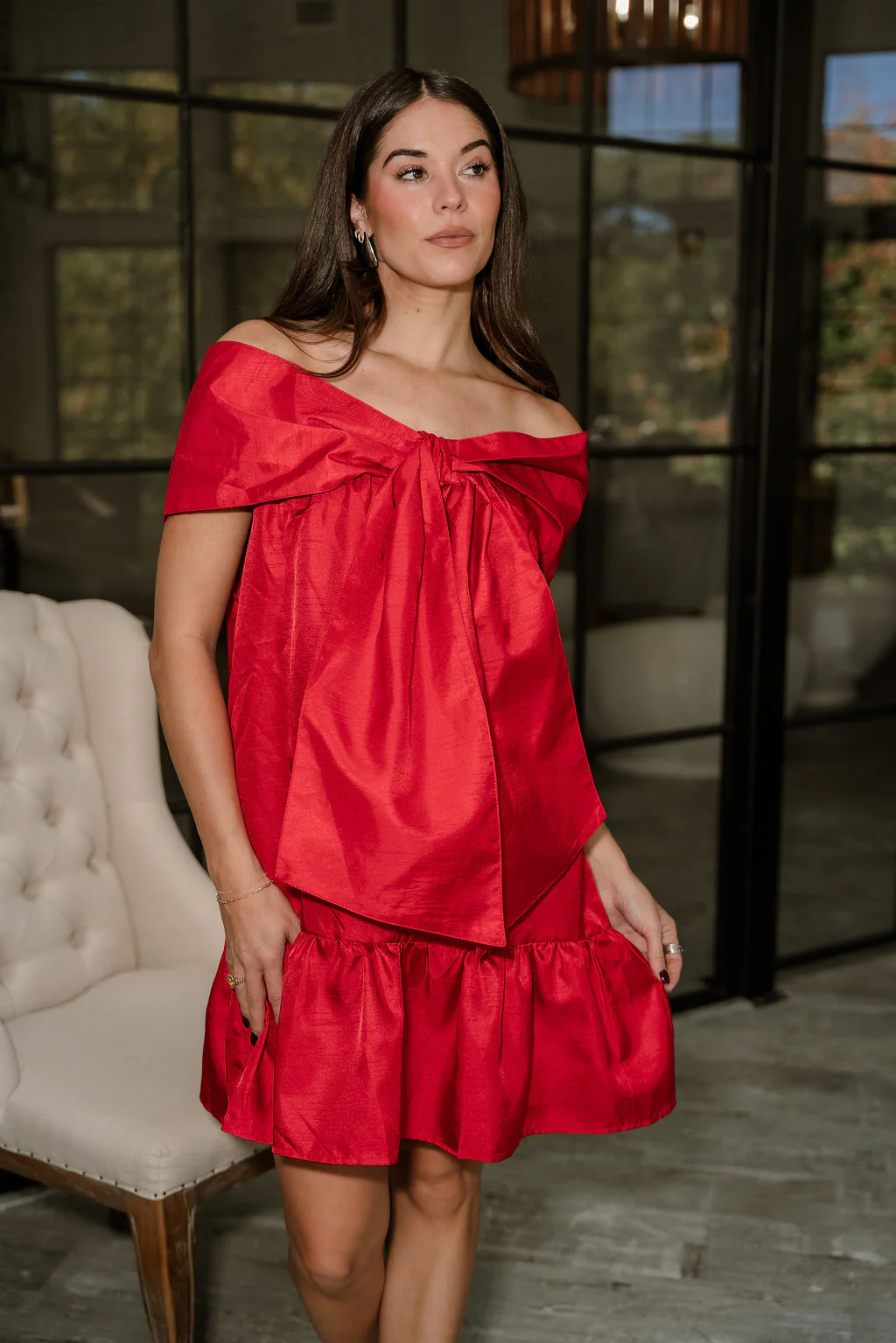 Amara Red Bow Flare Mini Dress - Image 5