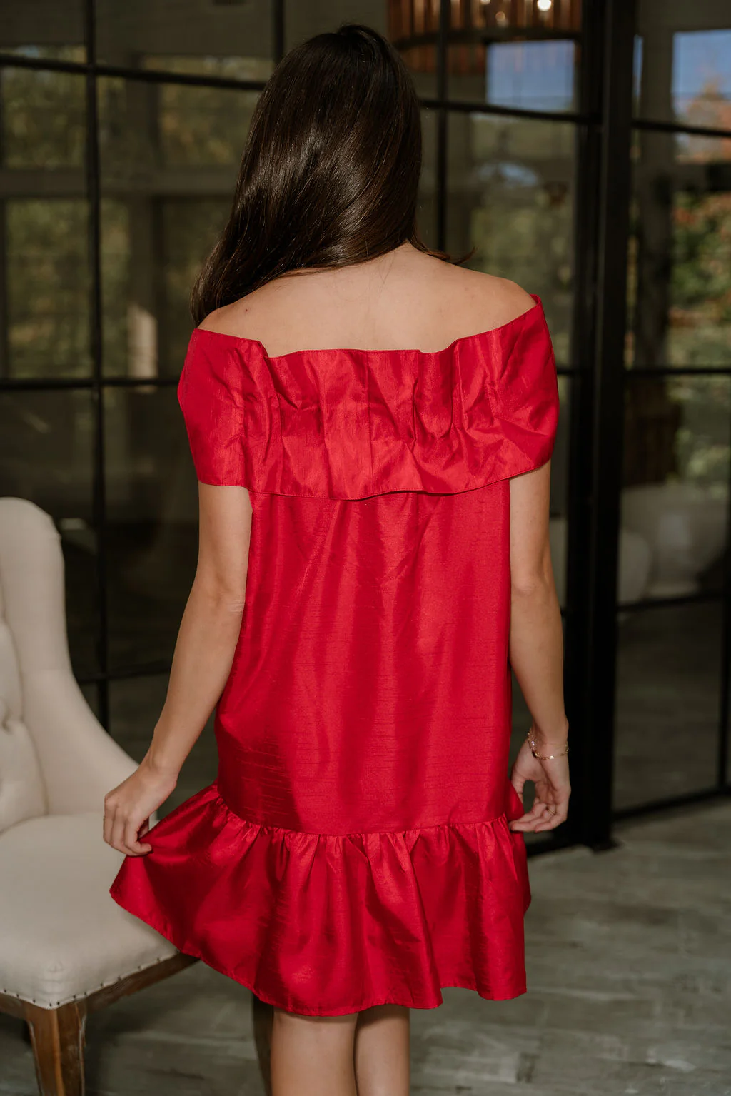 Amara Red Bow Flare Mini Dress - Image 6