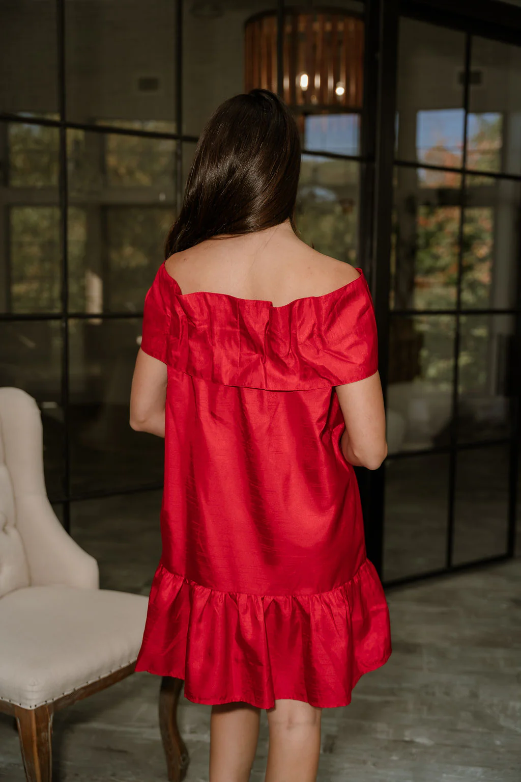 Amara Red Bow Flare Mini Dress - Image 7