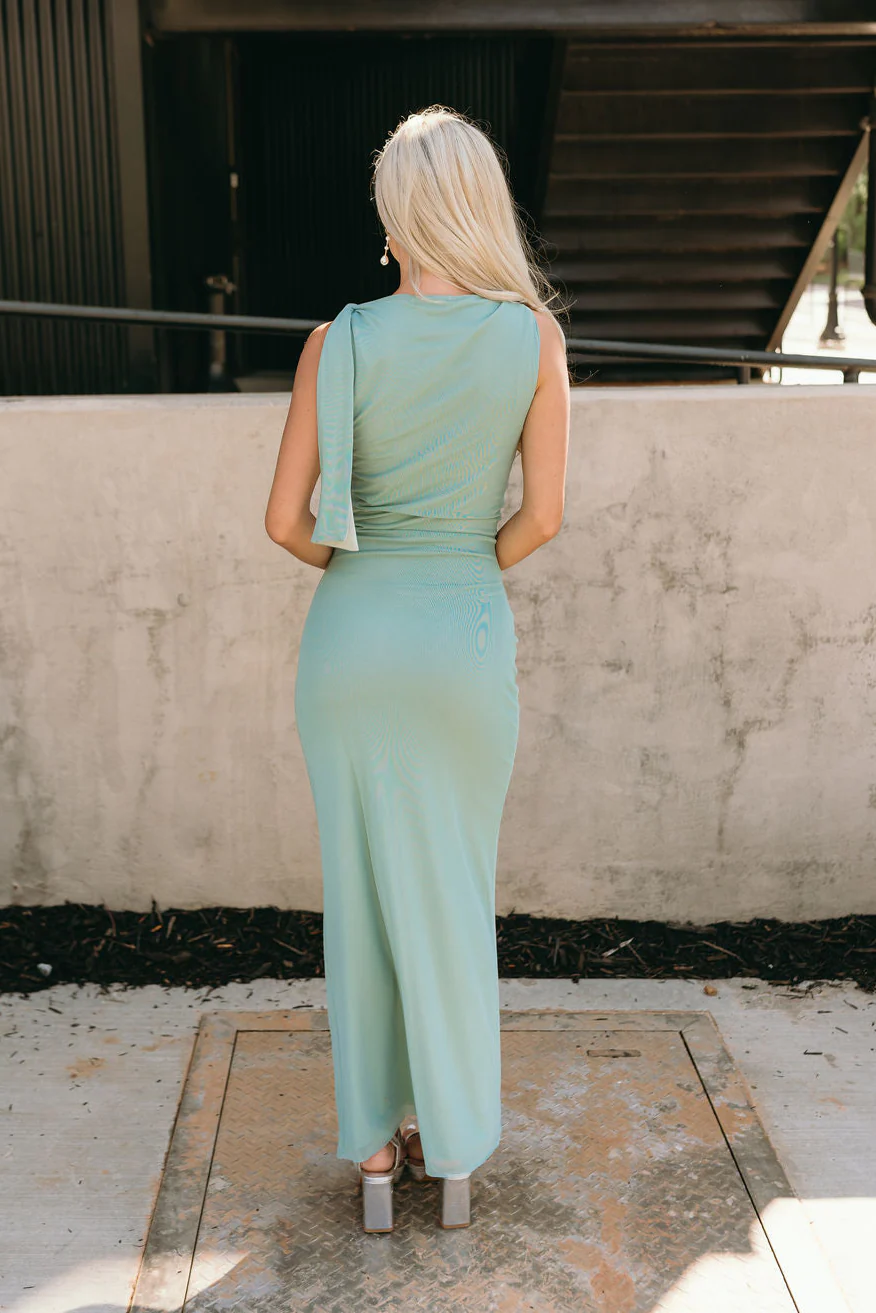 Amara Sage Green Tie Shoulder Maxi Dress - Image 8