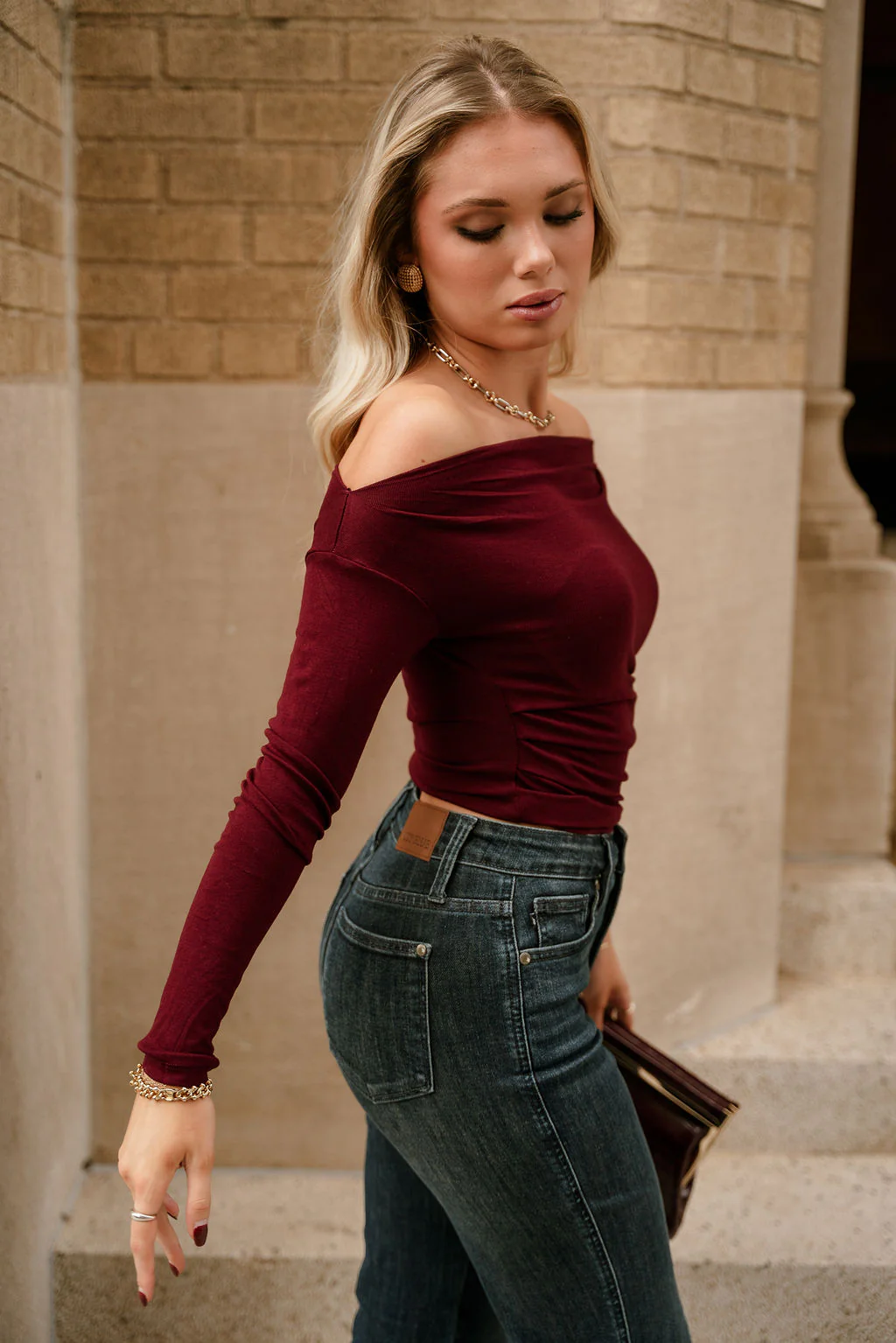 Amari Burgundy Ruched Off-The-Shoulder Top - Image 2