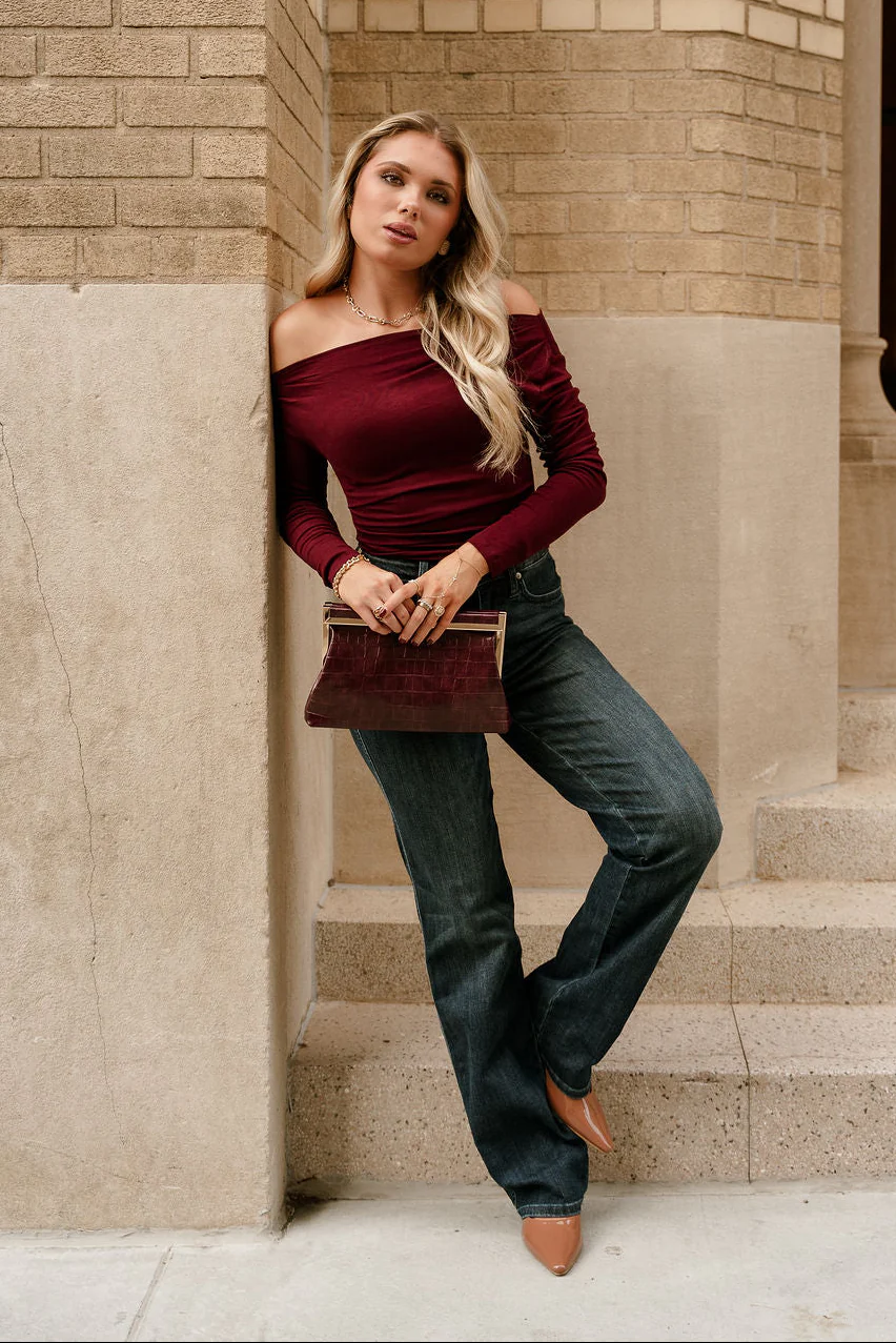 Amari Burgundy Ruched Off-The-Shoulder Top - Image 3