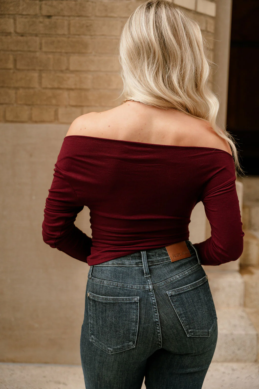 Amari Burgundy Ruched Off-The-Shoulder Top - Image 4
