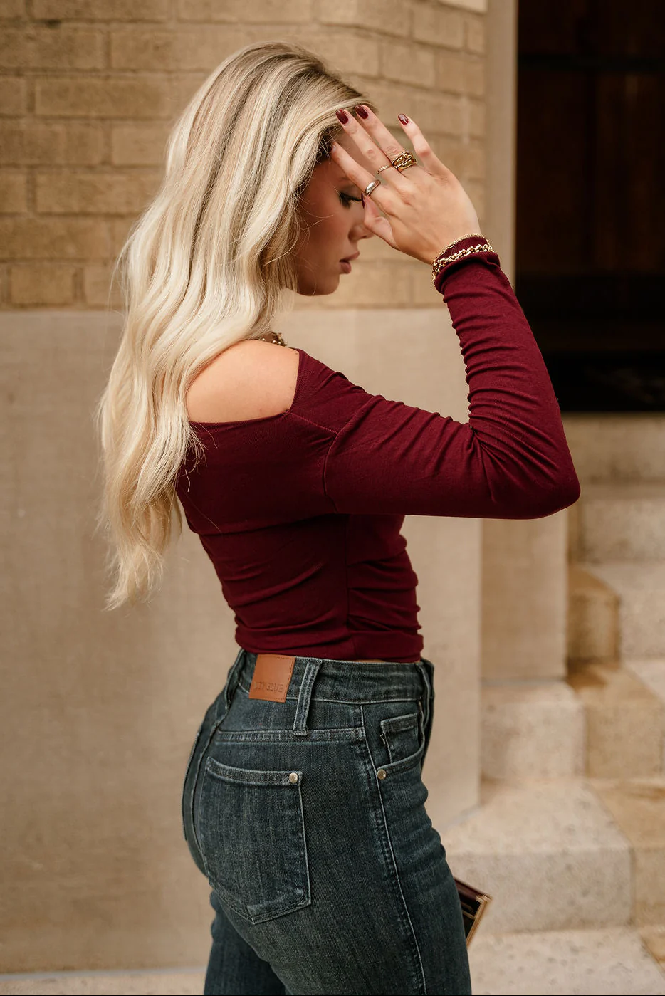 Amari Burgundy Ruched Off-The-Shoulder Top - Image 7