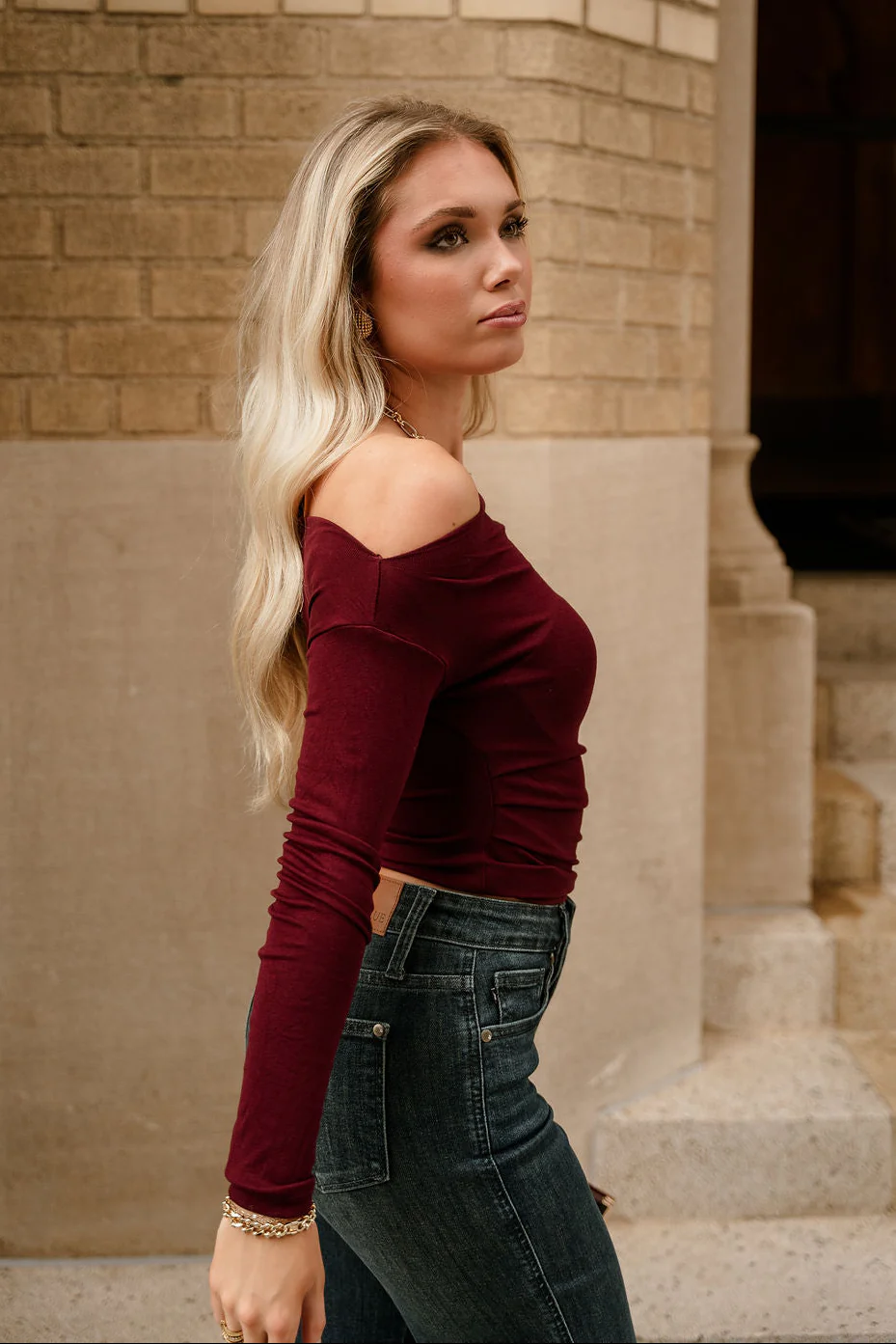 Amari Burgundy Ruched Off-The-Shoulder Top - Image 8