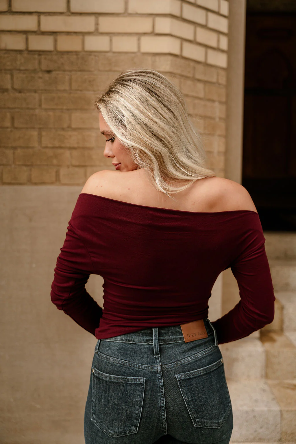 Amari Burgundy Ruched Off-The-Shoulder Top - Image 9