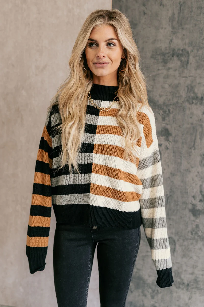 Amaya Black Multi Striped Long Sleeve Sweater - Image 2