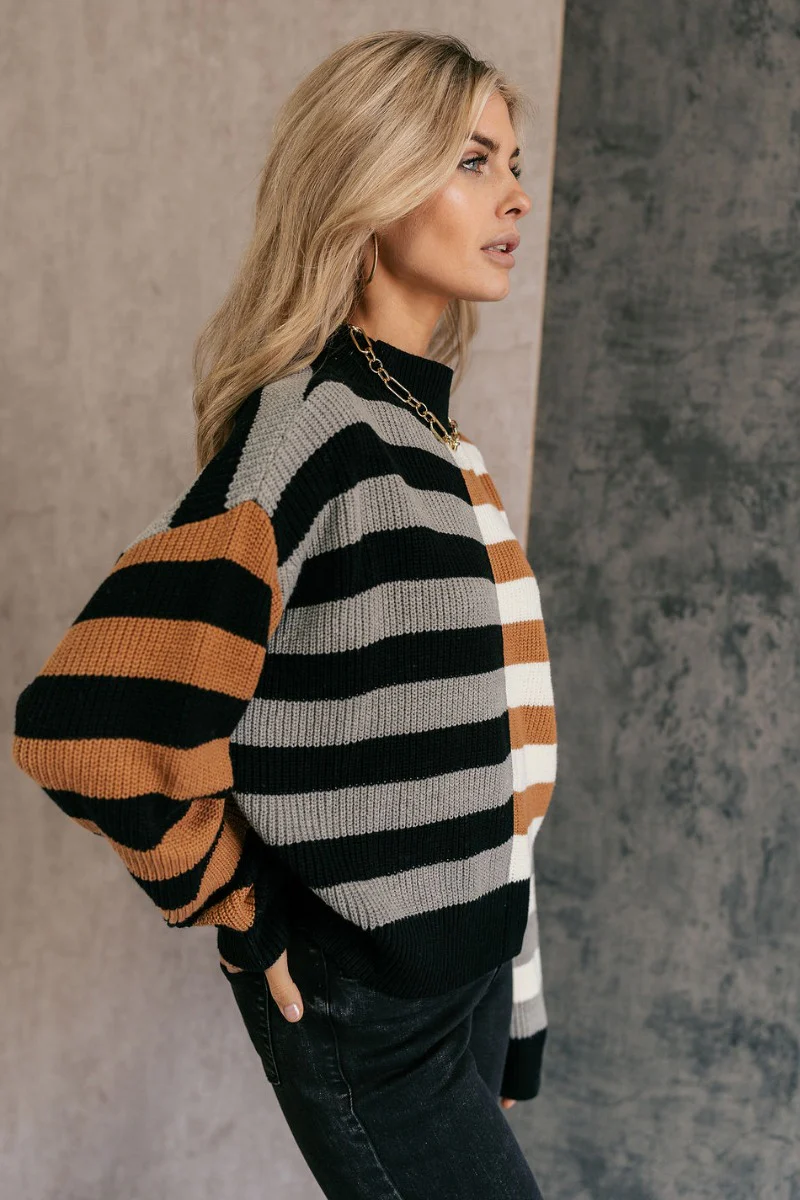 Amaya Black Multi Striped Long Sleeve Sweater - Image 3