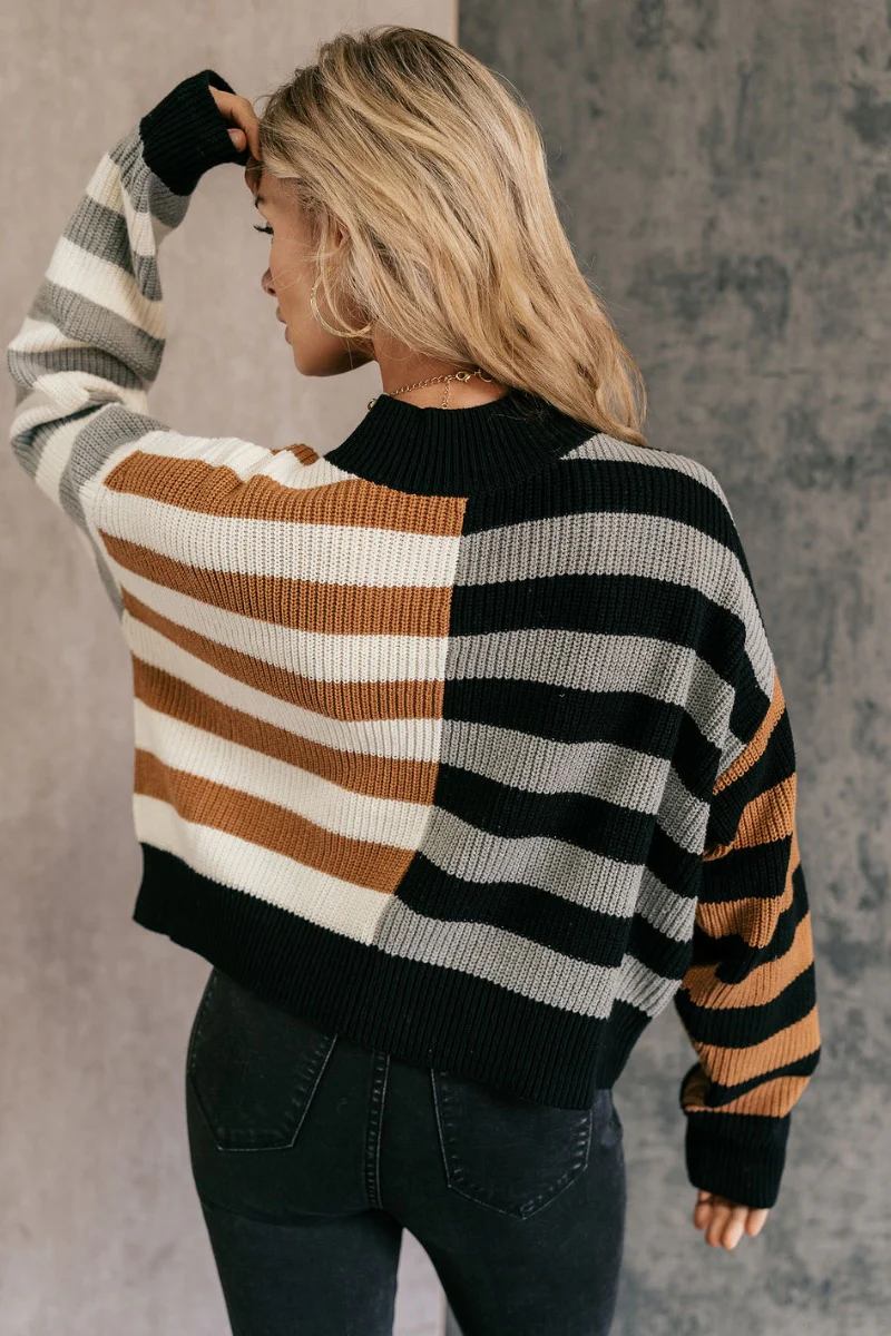 Amaya Black Multi Striped Long Sleeve Sweater - Image 4