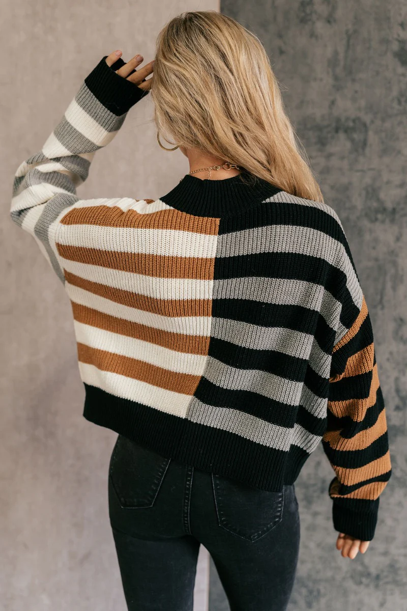Amaya Black Multi Striped Long Sleeve Sweater - Image 5