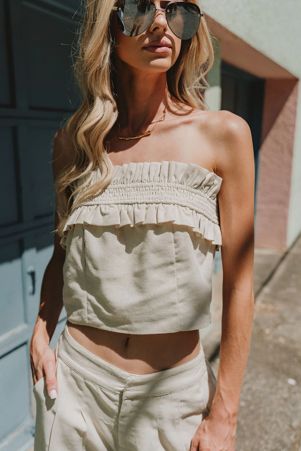 Amaya Natural Strapless Crop Top