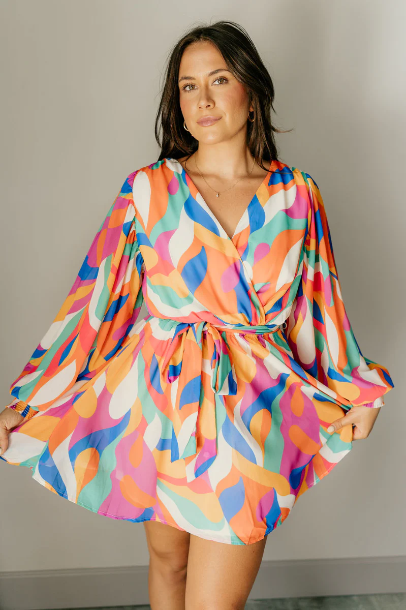 Amaya Multi-Color Printed Long Sleeve Mini Dress