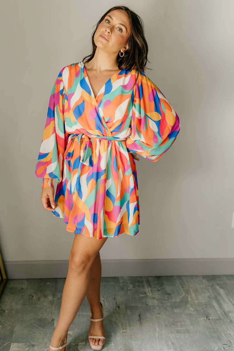 Amaya Multi-Color Printed Long Sleeve Mini Dress - Image 2
