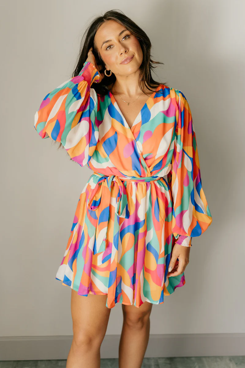 Amaya Multi-Color Printed Long Sleeve Mini Dress - Image 3