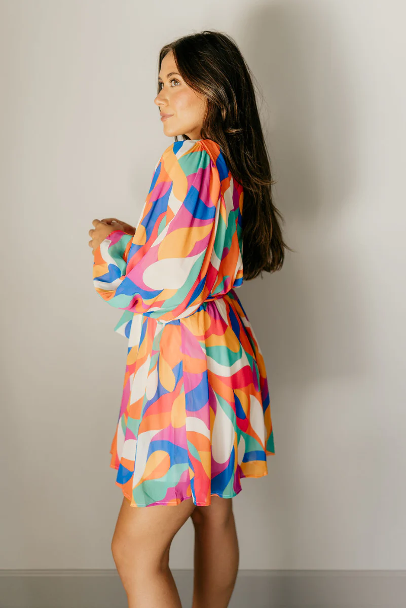 Amaya Multi-Color Printed Long Sleeve Mini Dress - Image 4