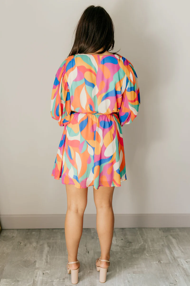 Amaya Multi-Color Printed Long Sleeve Mini Dress - Image 5