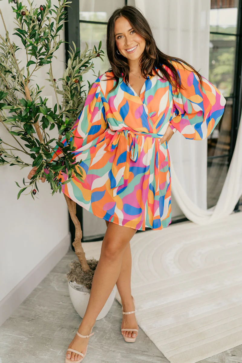 Amaya Multi-Color Printed Long Sleeve Mini Dress - Image 6