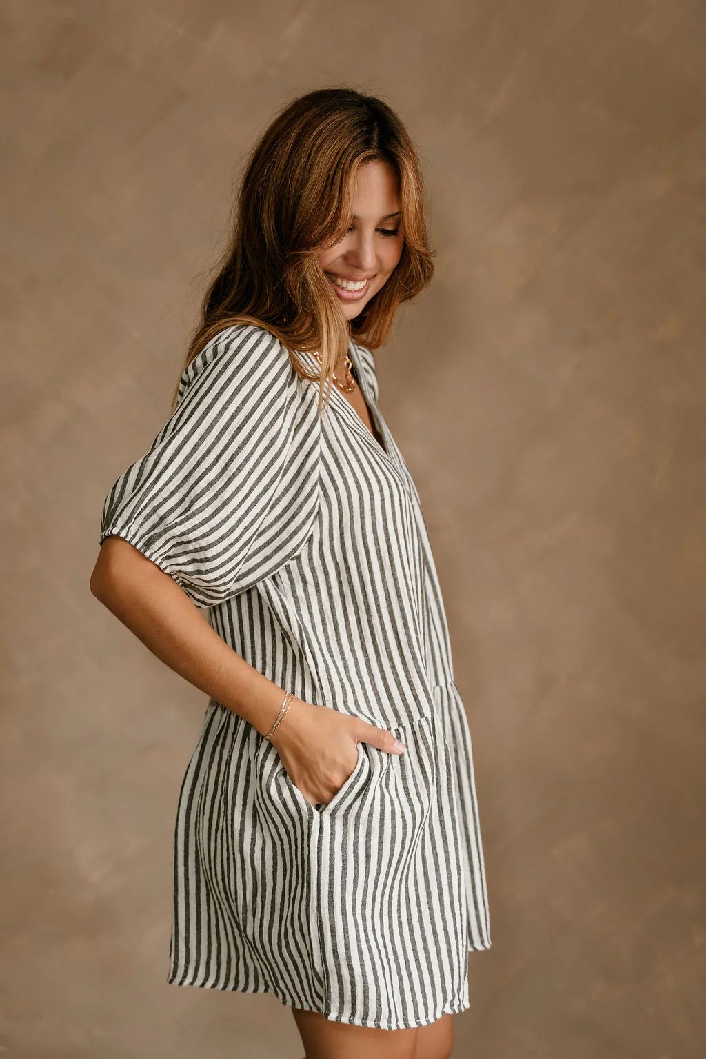 Amber White & Black Stripe Flare Mini Dress - Image 6