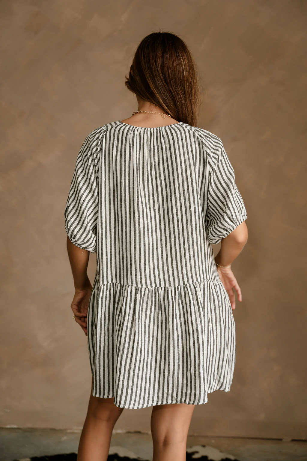 Amber White & Black Stripe Flare Mini Dress - Image 8