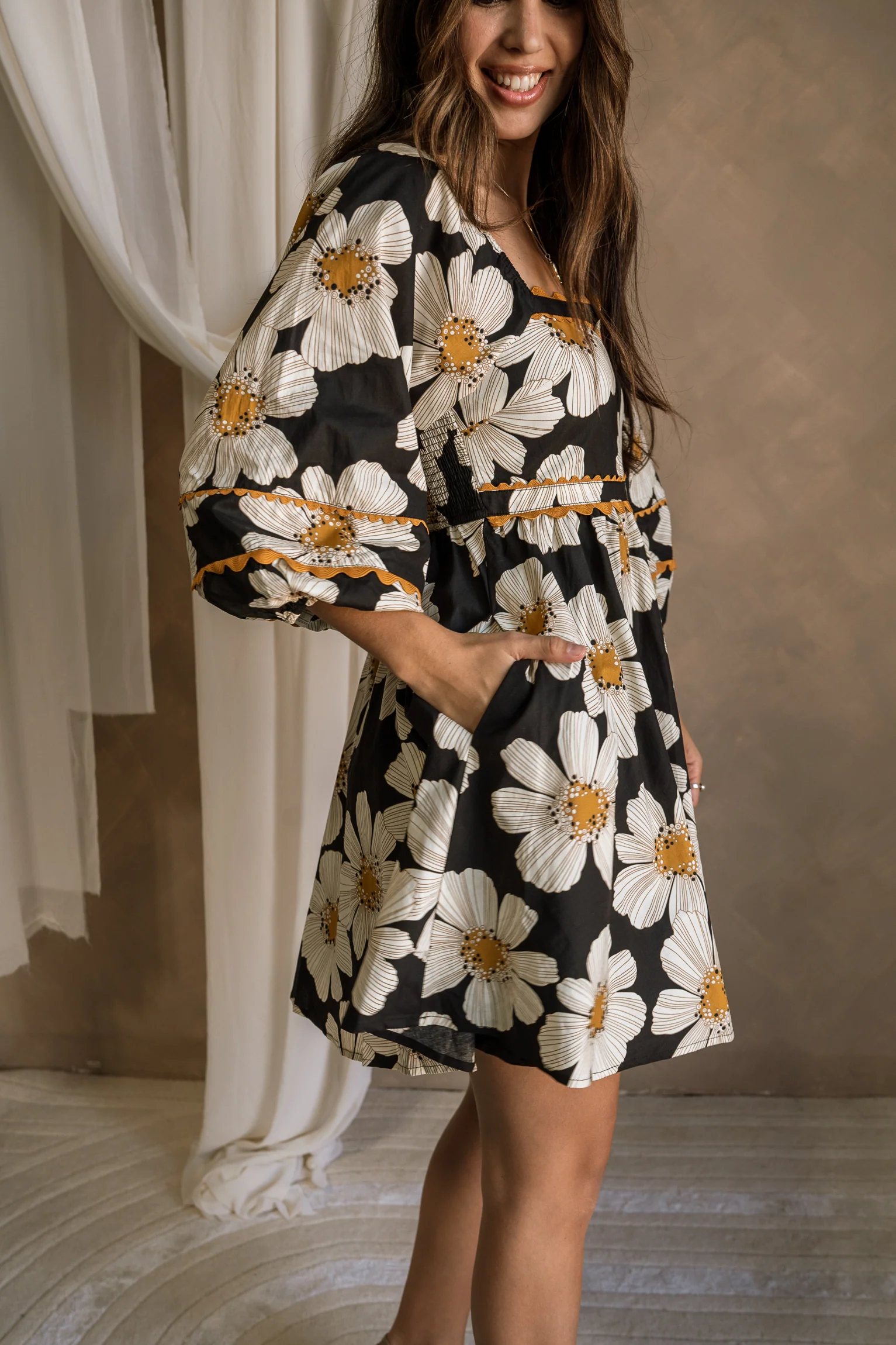 Amelia Black Multi Floral Mini Dress - Image 3