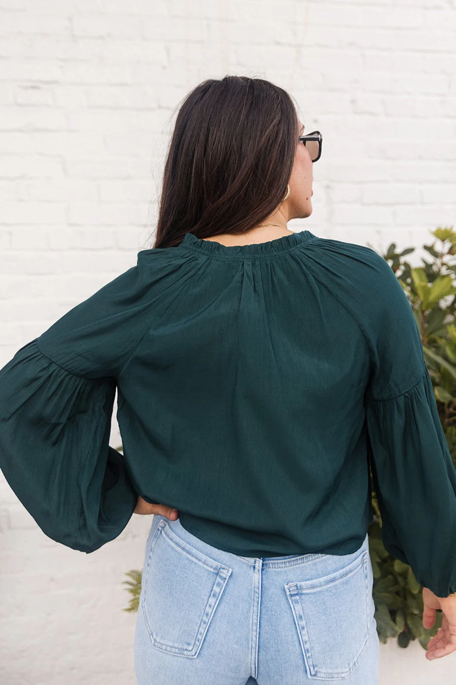 Amelia Hunter Green Smocked Long Sleeve Top - Image 4
