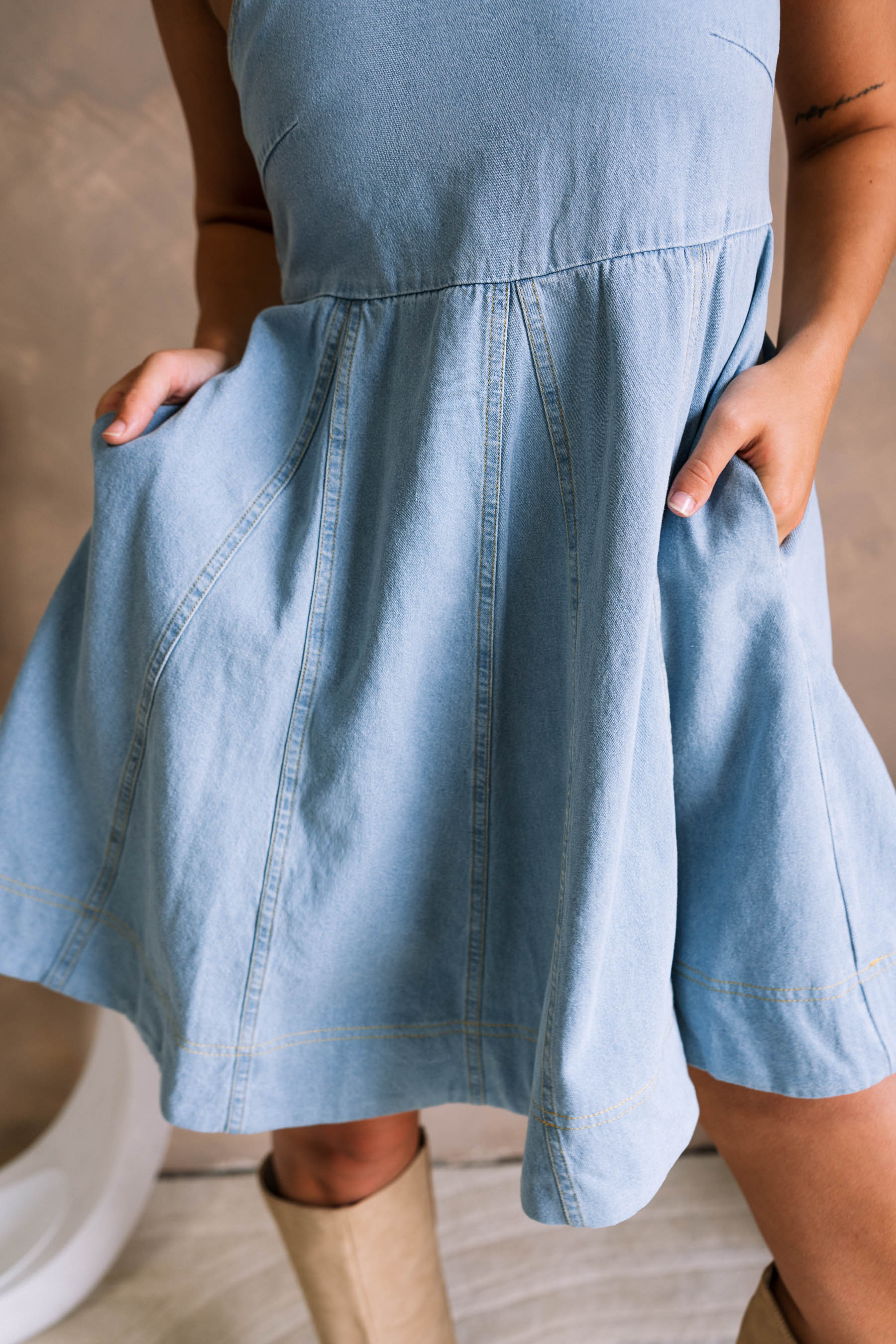 Amelia Light Denim Flare Mini Dress - Image 3