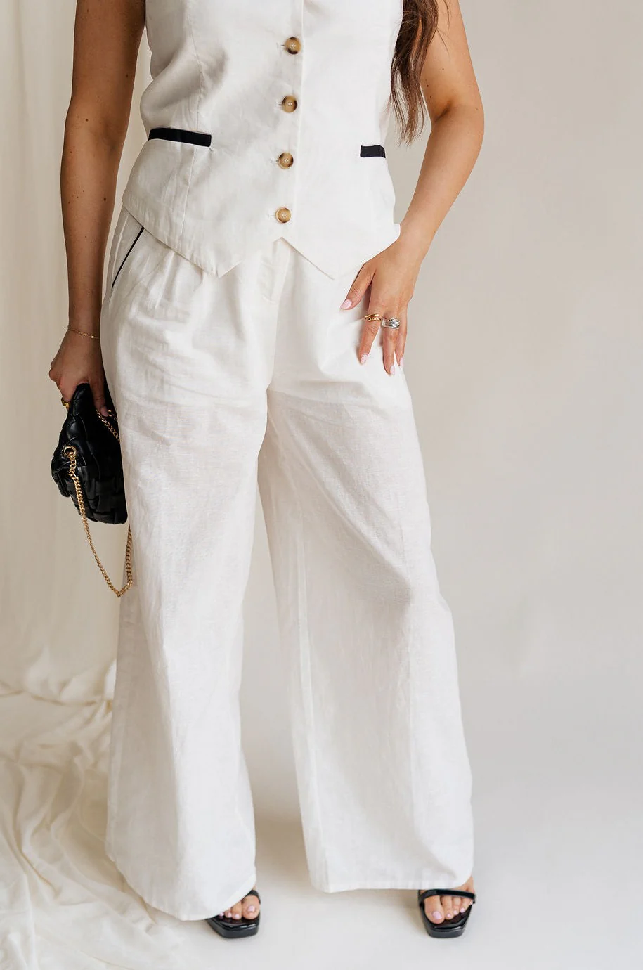 Amelia Off White & Black Wide Leg Pants - Image 2
