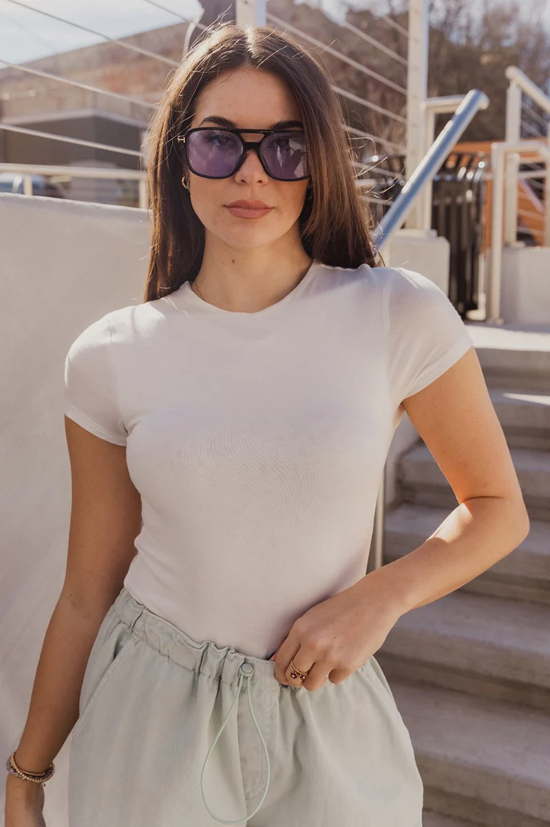 Amelia Off White Short Sleeve Bodysuit
