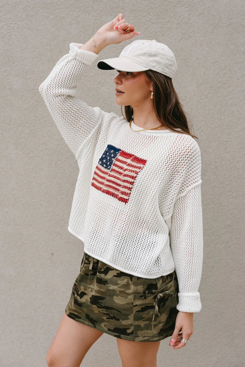 Americana Flag Ivory Knit Long Sleeve Top - Image 2