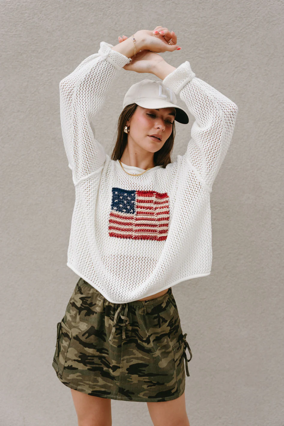 Americana Flag Ivory Knit Long Sleeve Top - Image 3