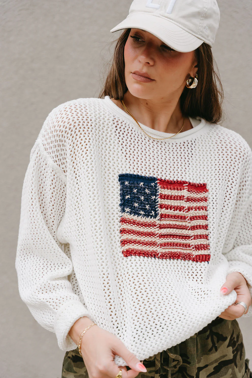 Americana Flag Ivory Knit Long Sleeve Top - Image 5