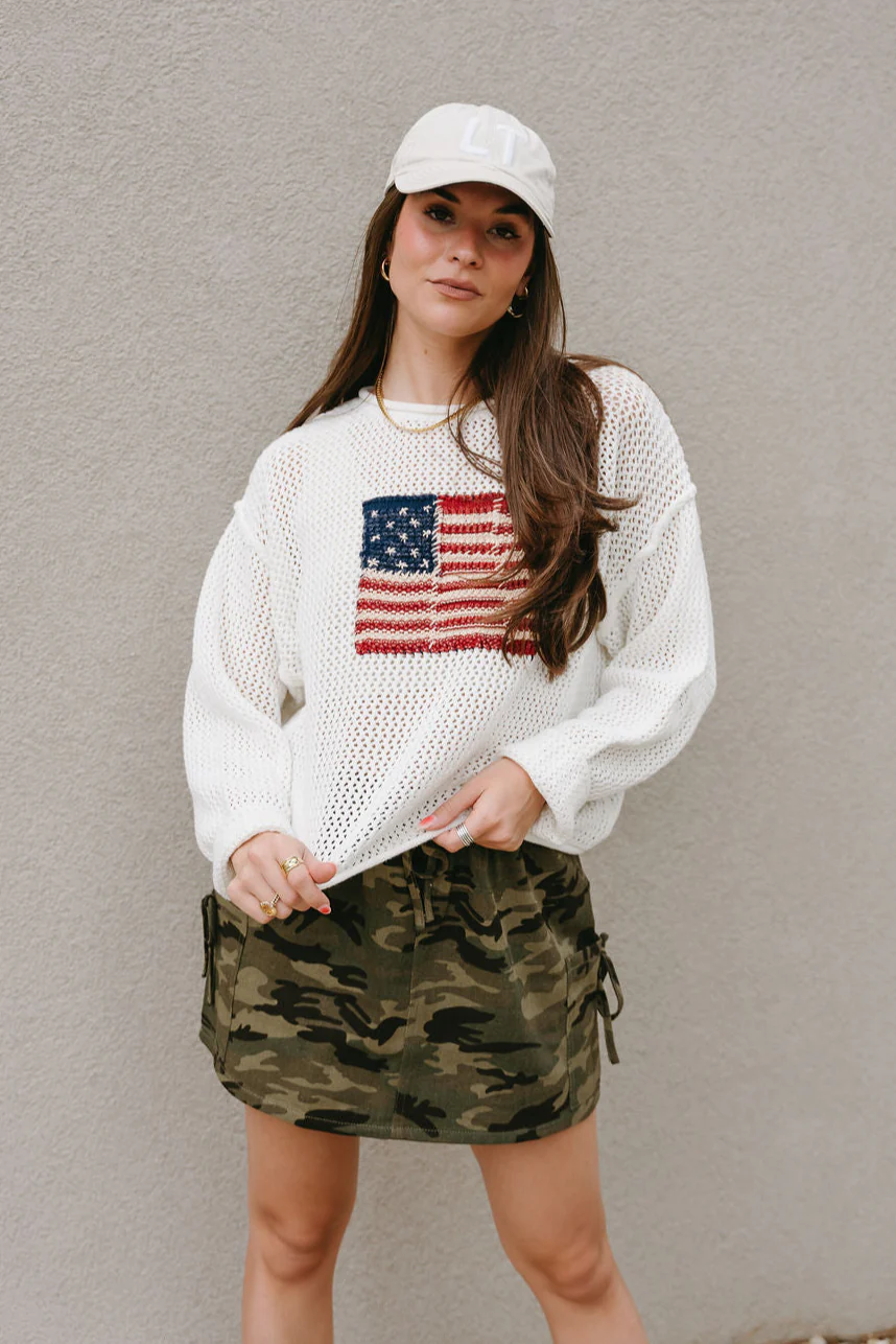 Americana Flag Ivory Knit Long Sleeve Top - Image 6