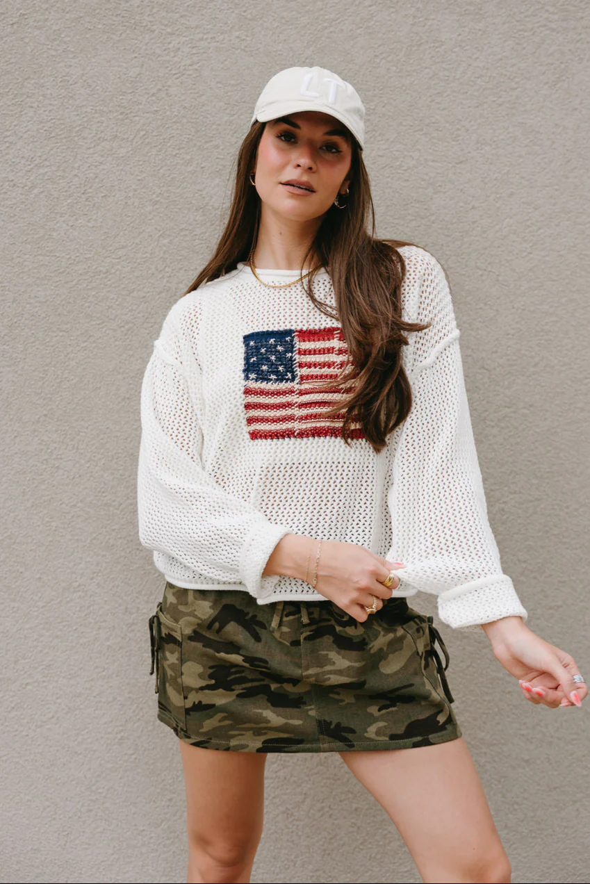 Americana Flag Ivory Knit Long Sleeve Top - Image 7