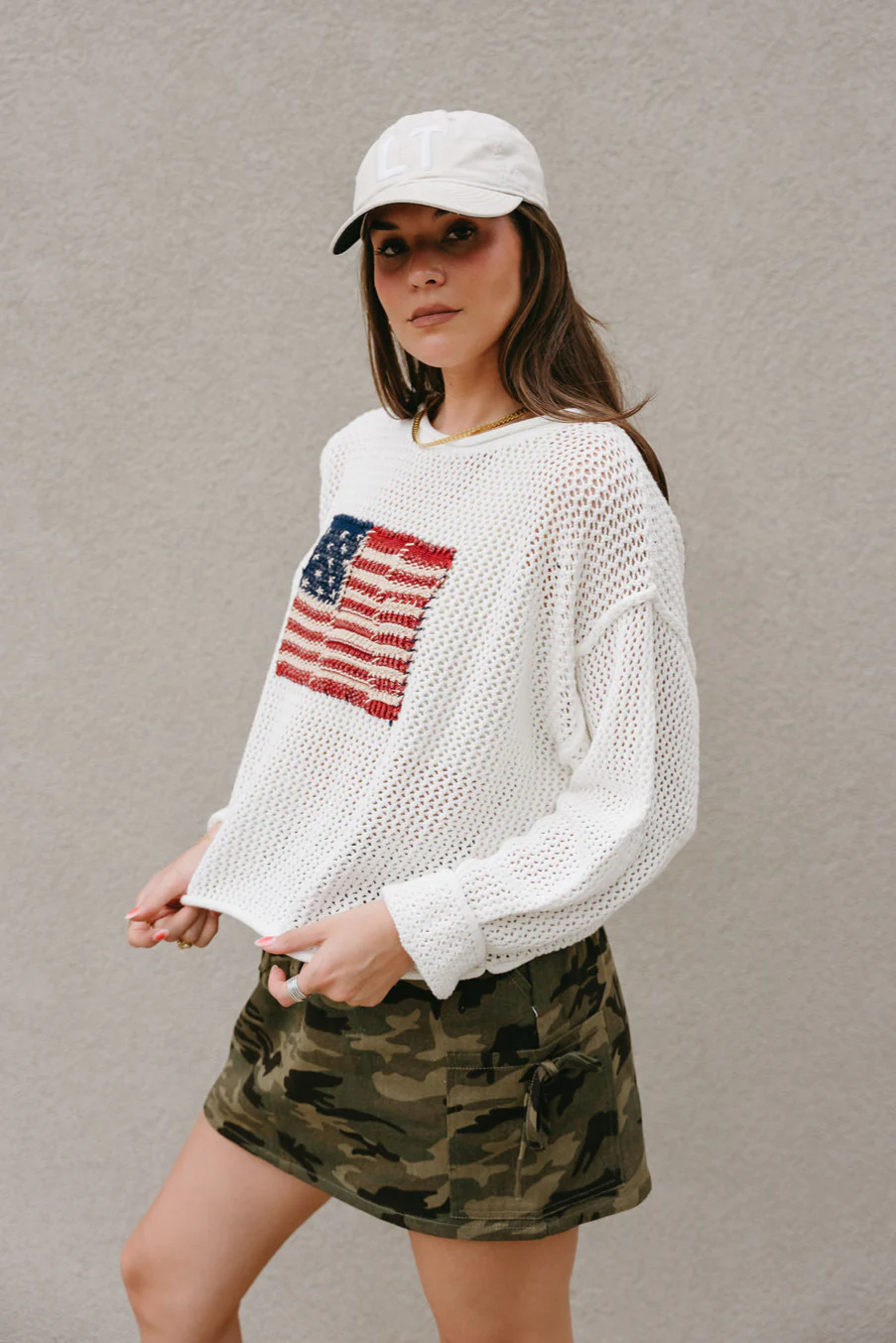 Americana Flag Ivory Knit Long Sleeve Top - Image 9