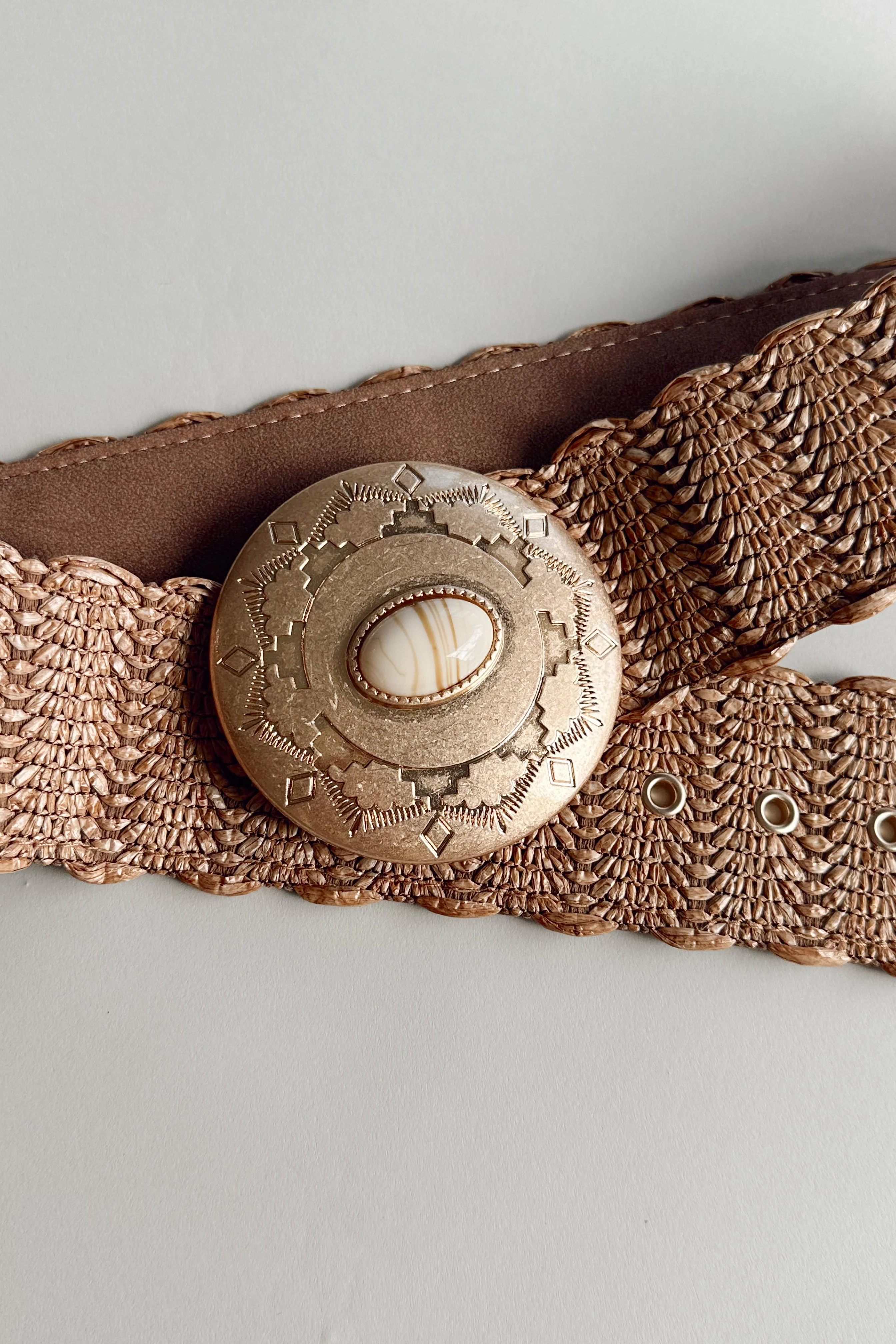 Amira Taupe Raffia & Gold Buckle Belt - Image 2