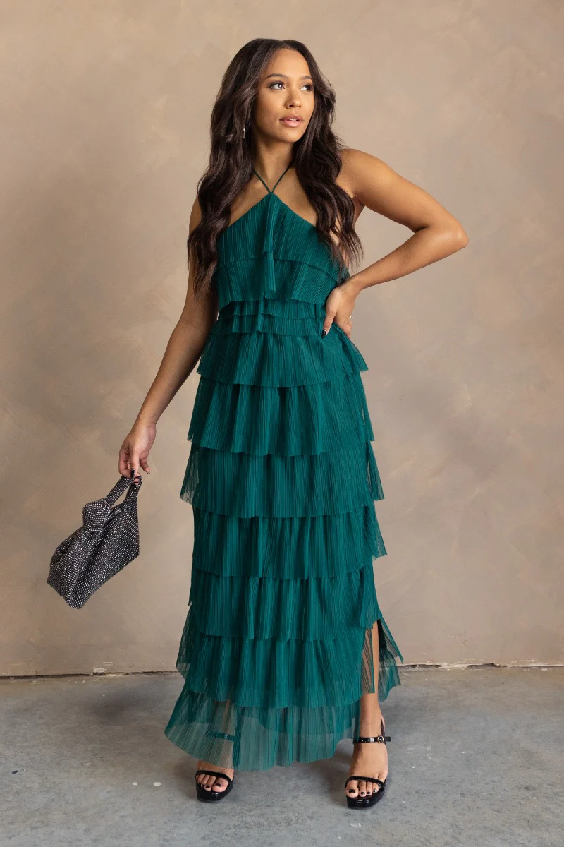 Amora Green Plisse Tiered Ruffle Maxi Dress - Image 2