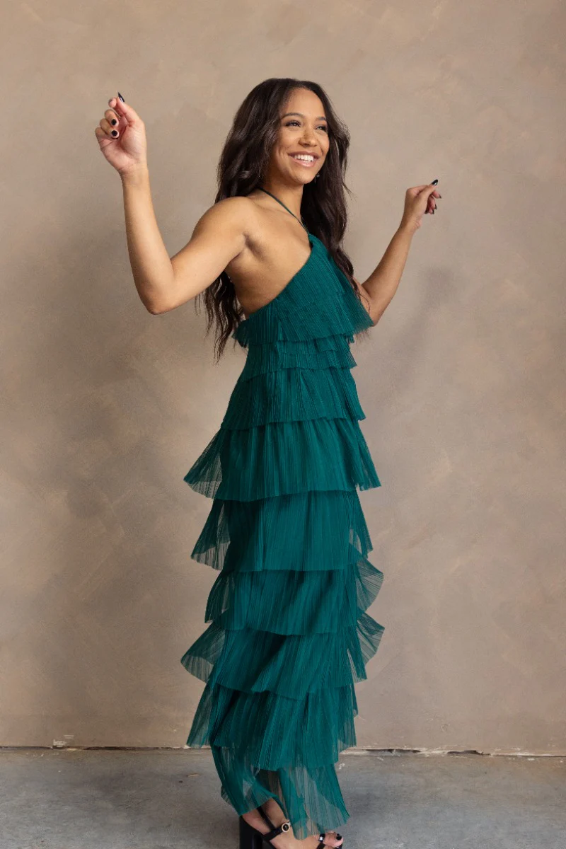 Amora Green Plisse Tiered Ruffle Maxi Dress - Image 4