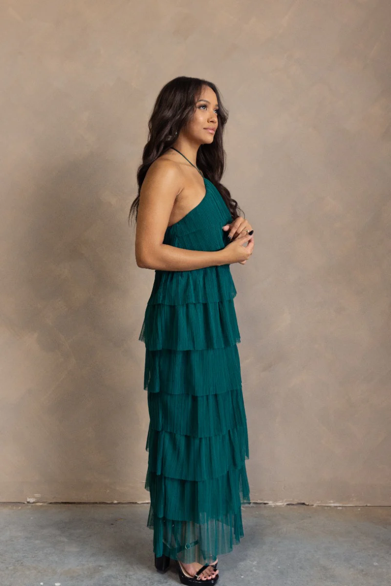Amora Green Plisse Tiered Ruffle Maxi Dress - Image 5