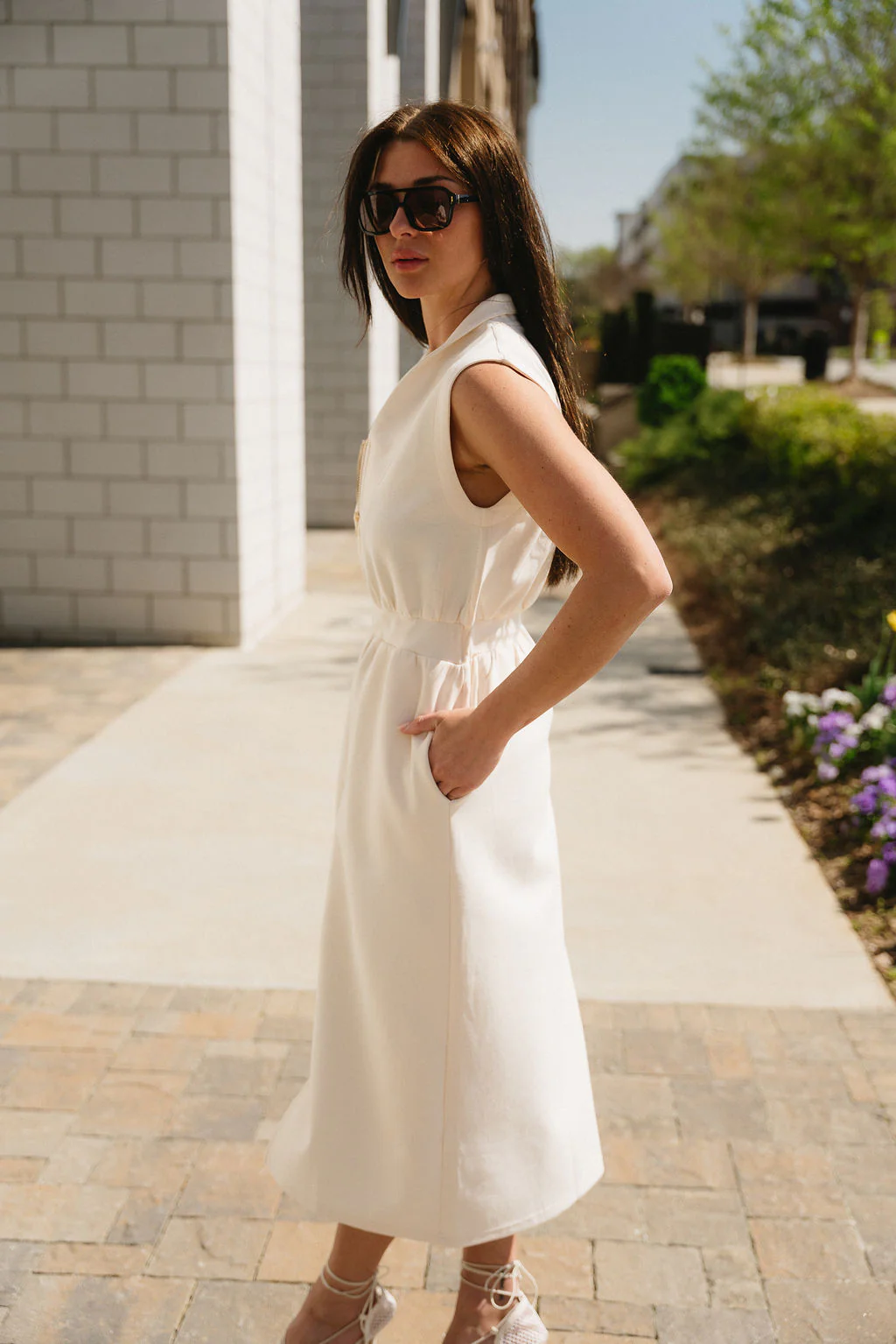 Ana Cream & Gold Zip-Up Midi Dress - Image 3