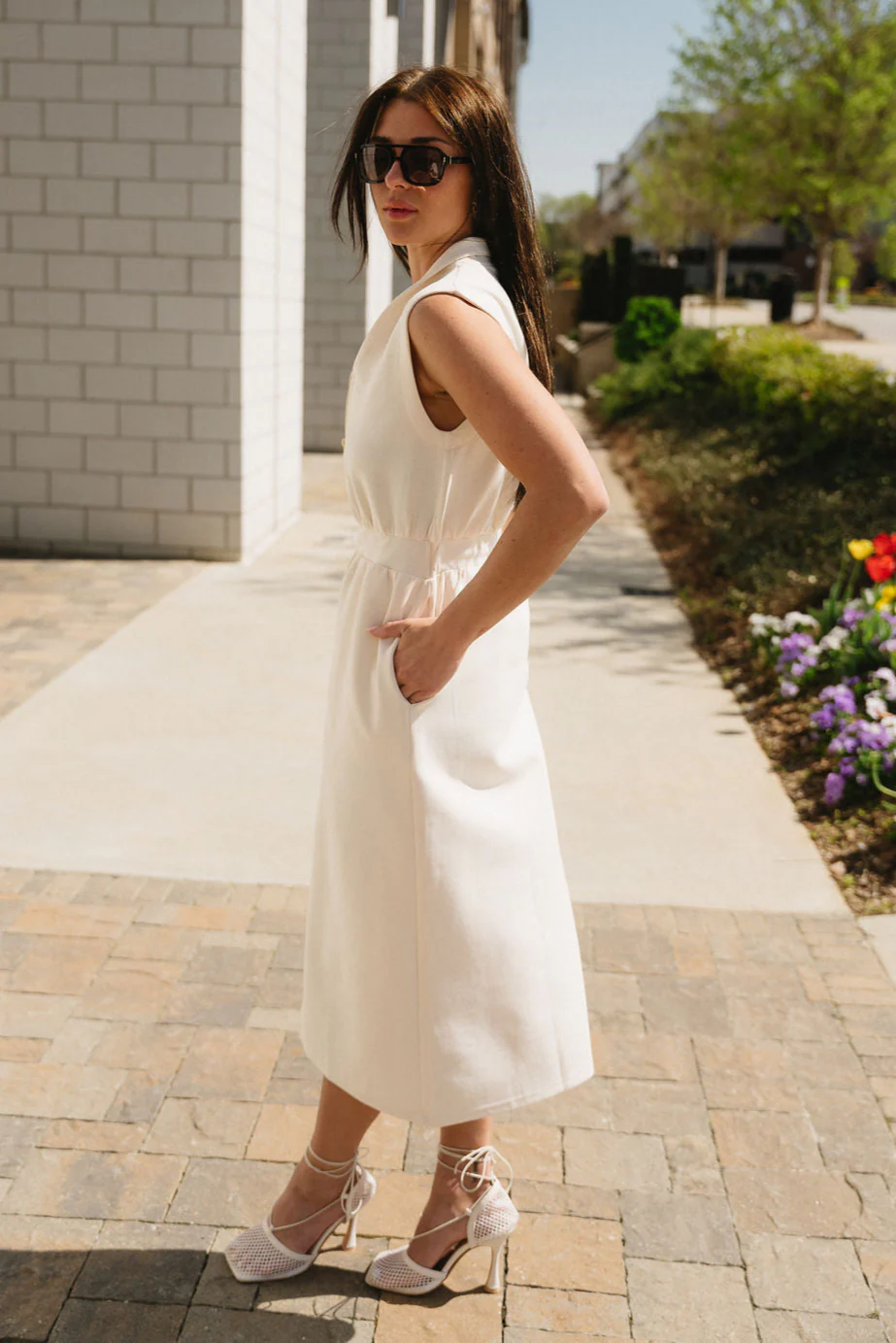 Ana Cream & Gold Zip-Up Midi Dress - Image 6