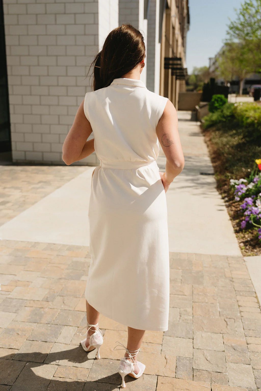 Ana Cream & Gold Zip-Up Midi Dress - Image 7
