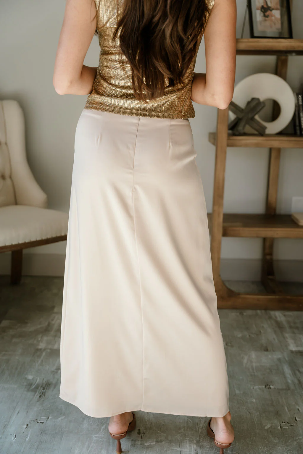 Ana Cream Satin Midi Skirt - Image 4