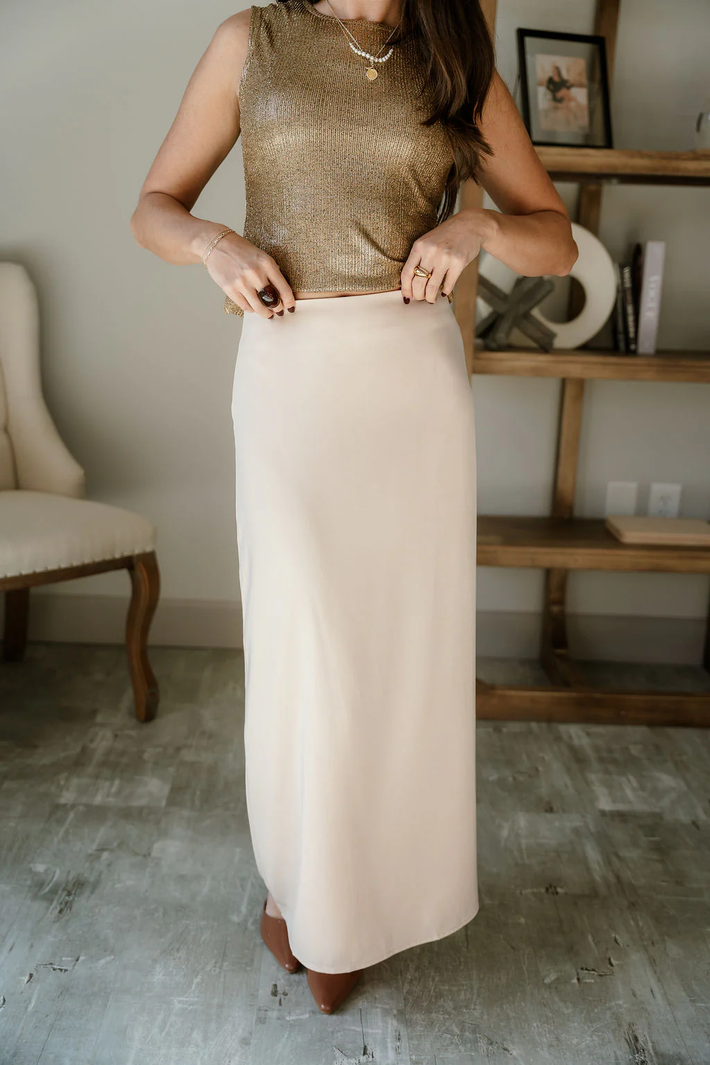 Ana Cream Satin Midi Skirt - Image 5