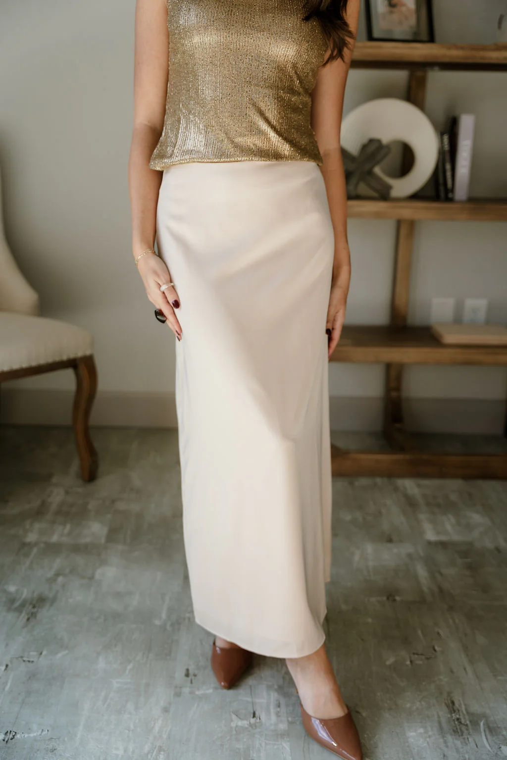 Ana Cream Satin Midi Skirt - Image 6