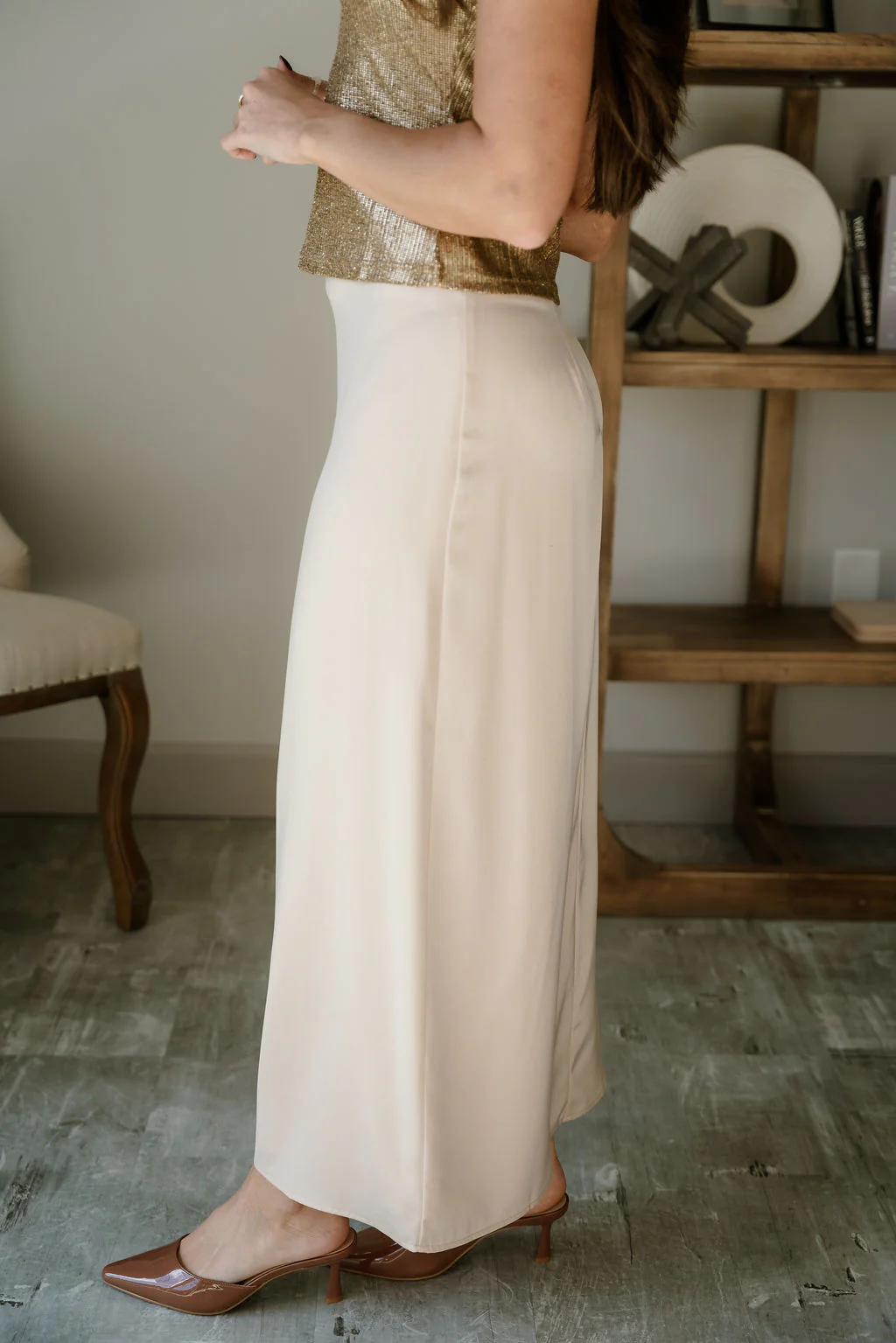 Ana Cream Satin Midi Skirt - Image 7