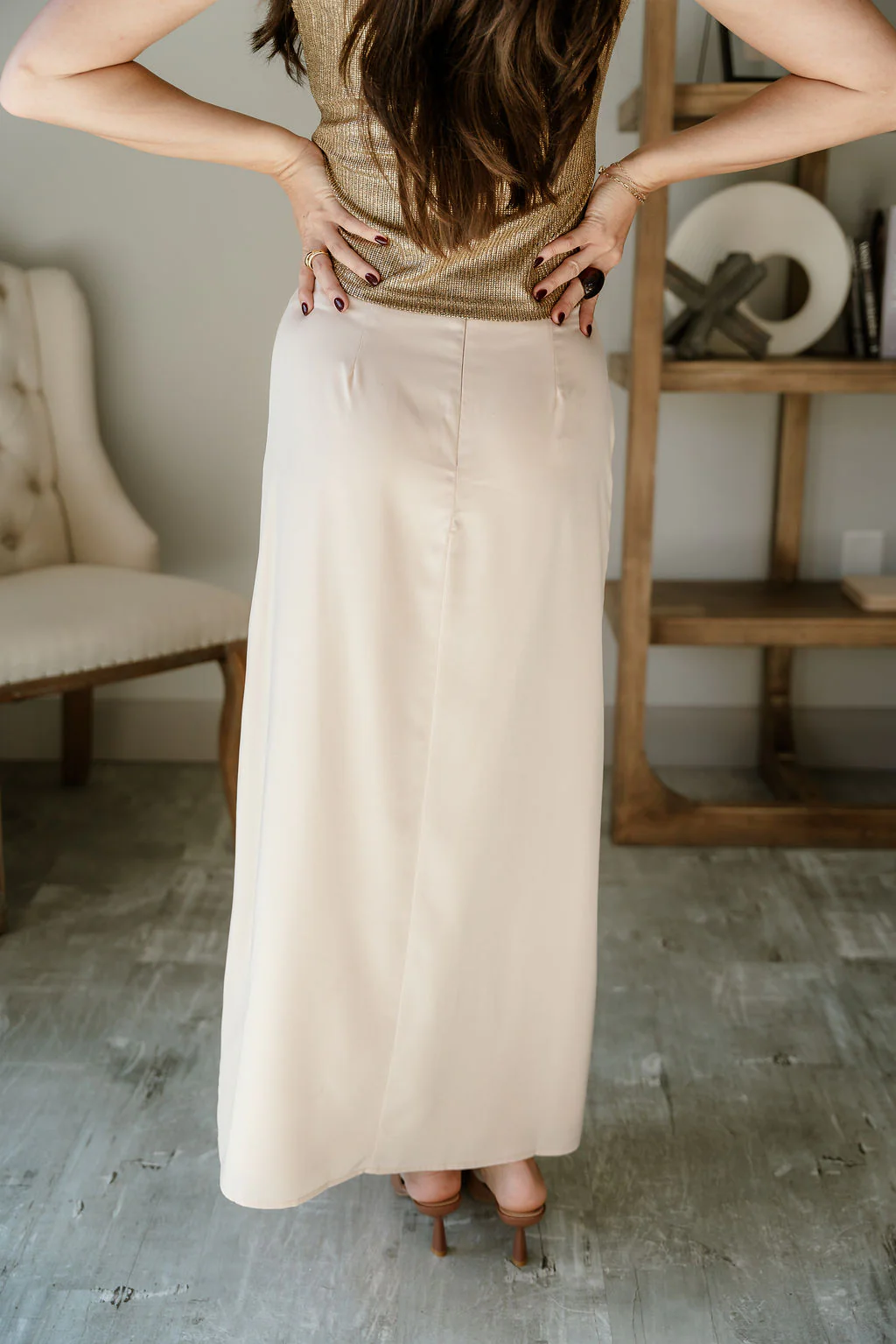 Ana Cream Satin Midi Skirt - Image 8